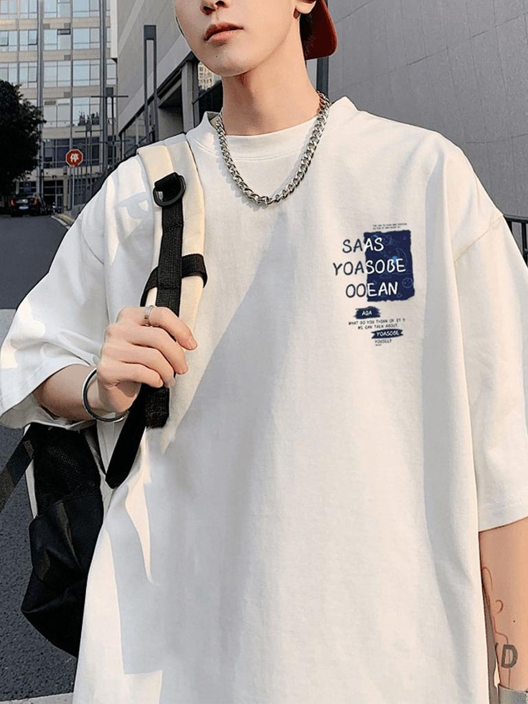 Mens Black Pattern TShirt Summer Top Machine Washable Casual Street Style Loose Version Philosophical Text Design Short