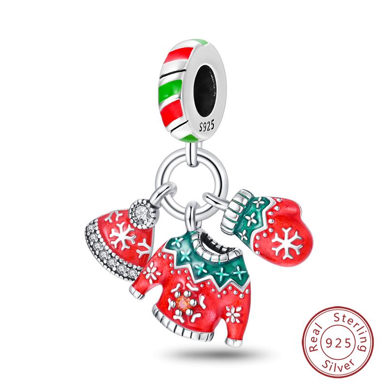 Original Copper Charms Beads Winter Snowflake Snowman Igloo Penguin Pendant Fit Bracelet Women Jewelry Gift