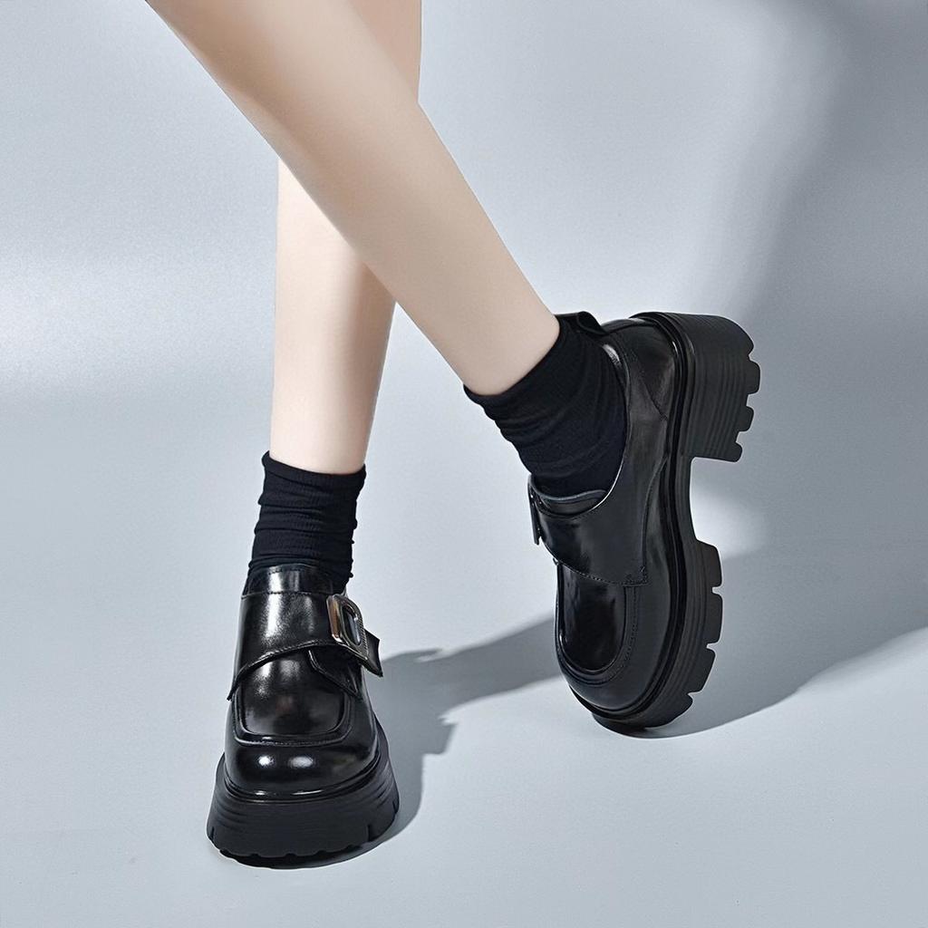 Platform shoes women's spring new fashion personalized belt buckle waterproof table thick heel British small leather shoes