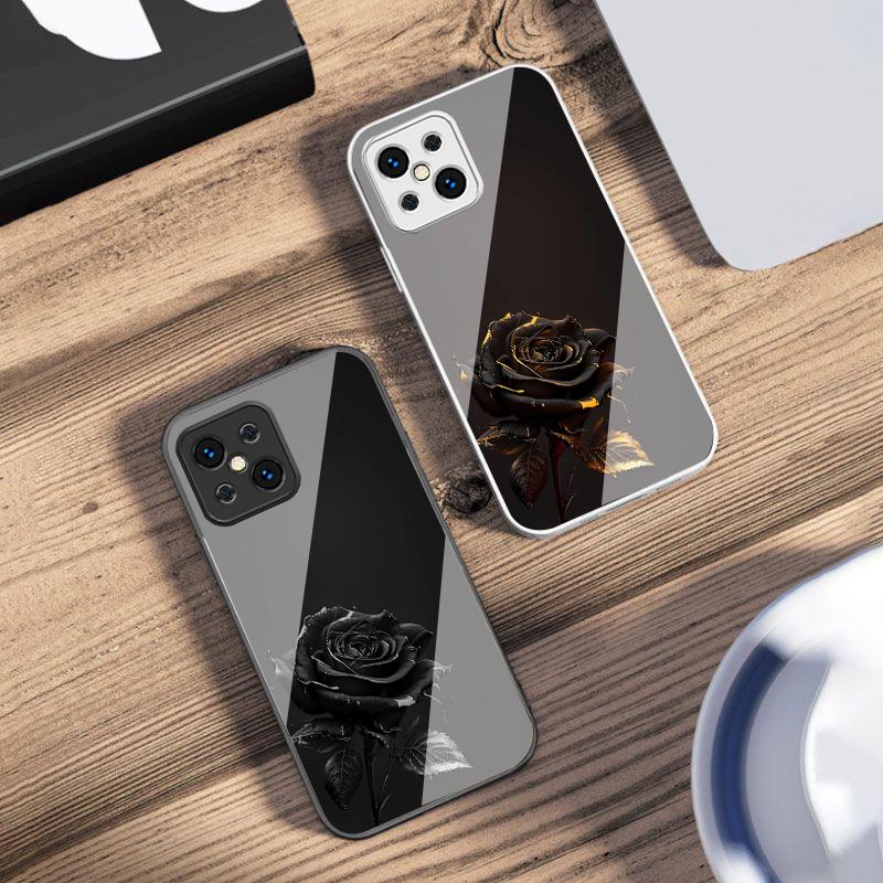 The Dark Golden Rose For Oppo Find X5 X8 Pro X3 Lite A72 58 73 54S F11 79 Reno 6 4Z 5G Nord N200 Tempered Glass Phone Case