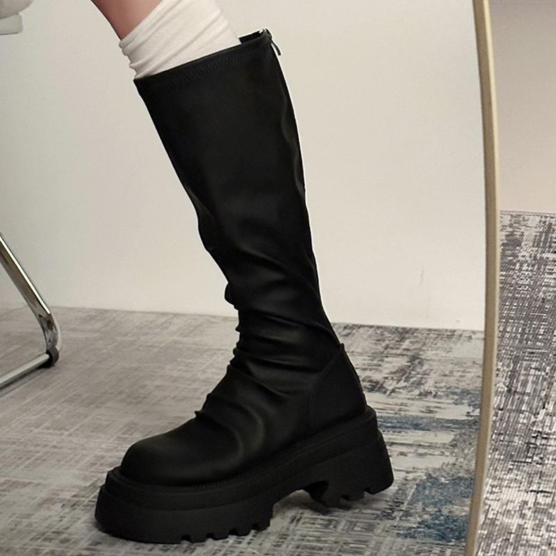 Autumn Winter Slim Women Knee High Boots Female Platform Thick Bottom Long Booties