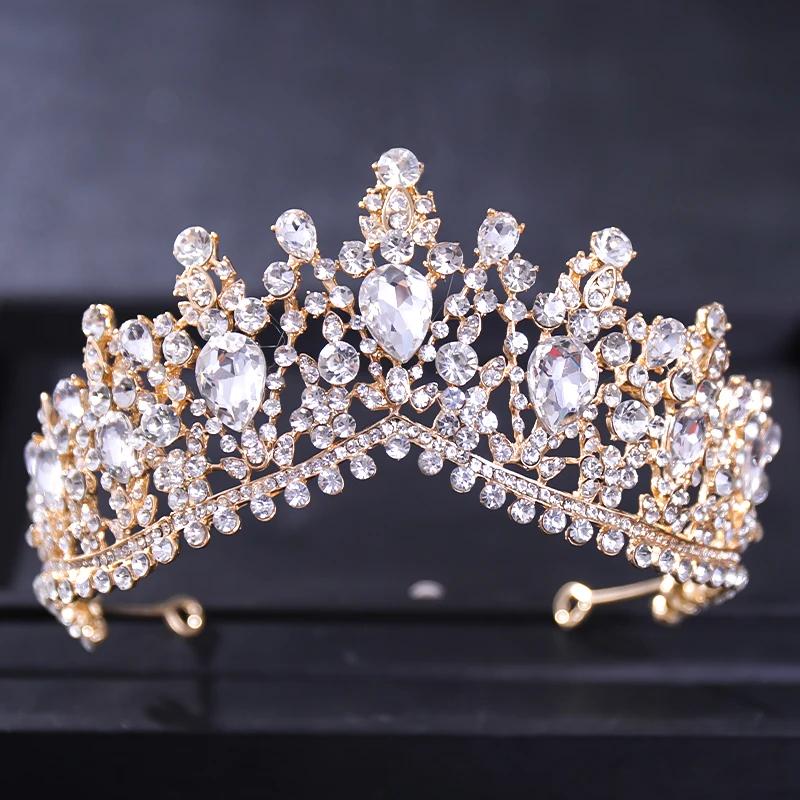 Goldfarbene Luxus-Kristall-Hochzeitstiara und Kronen Party Strass Abschlussball Braut Diadem Krone Tiara für Damen Braut Haarschmuck