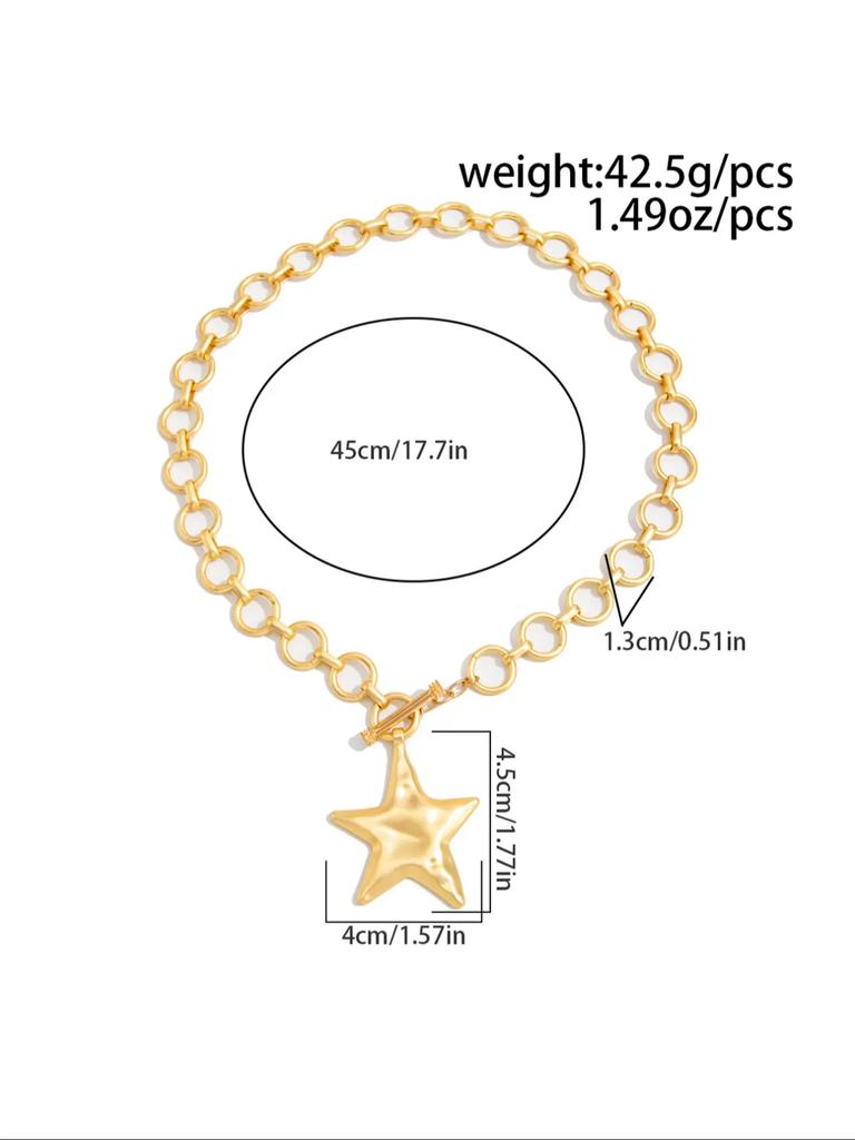 Bohemian Geometric Star & Circle Pendant Necklace, Elegant Light Luxury Boho Jewelry Gift for Women