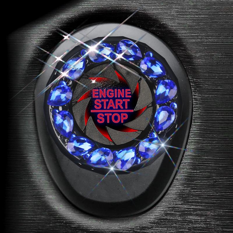 Car Ignition Start Button Decor Ring with Inlaid Crystal Diamonds for Women