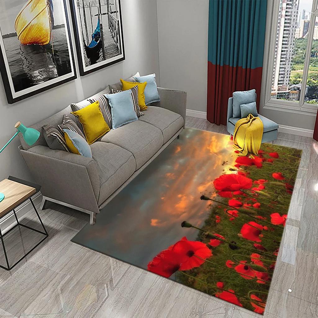 Poppy Red Flowers Carpet for Kitchen Floor Mat Bedroom Living Room Bedside Decor Area Rug Hallway Carpet Home Entrance Doormat