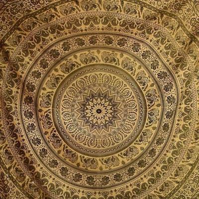 Handgemachter indischer Hippie-Bohemian-Wandbehang mit psychedelischem Elefanten-Mandala, Strandtuch, Tischdecke, Bettwäsche, Wandteppich (Schwarzes Gold)