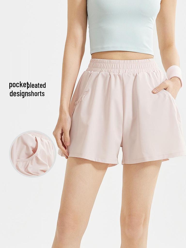 Women's High-Waist Breathable Yoga Shorts with Pockets – Loose Fit for Running & Fitness