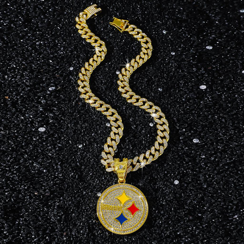 Zawieszka z logo dysku diamentowego, łańcuch kubański, kreatywny europejski i amerykański styl osobowości hip hopowy naszyjnik z zawieszką