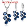 925 Sterling Copper Bridal Zircon Sets Austrian Crystal Plant Shape Necklaces Hoop Earrings Women Girls Party Anniversary