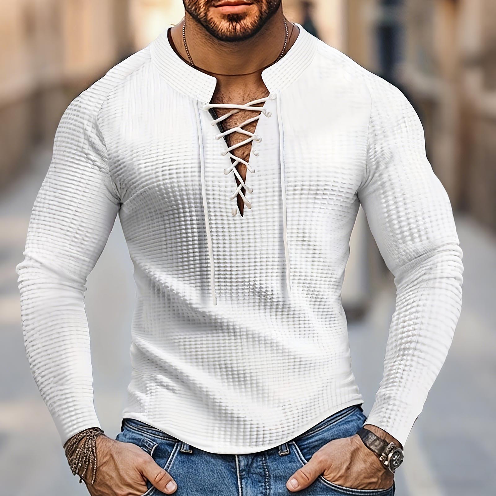 Men s Round Neck Slim Fit Long Sleeve Casual Outdoor Sports Top M белый