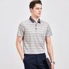 Light luxury business summer fashion striped men's polo shirt with mulberry silk and triacetate silk