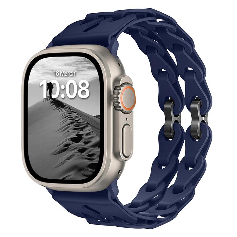 Pulseira de Silicone de Elo Duplo para Apple Watch Band Ultra 2 49mm 44mm 40mm 45mm 41mm 42mm Bracelete para Series 9 8 7 6 5 4 SE 3