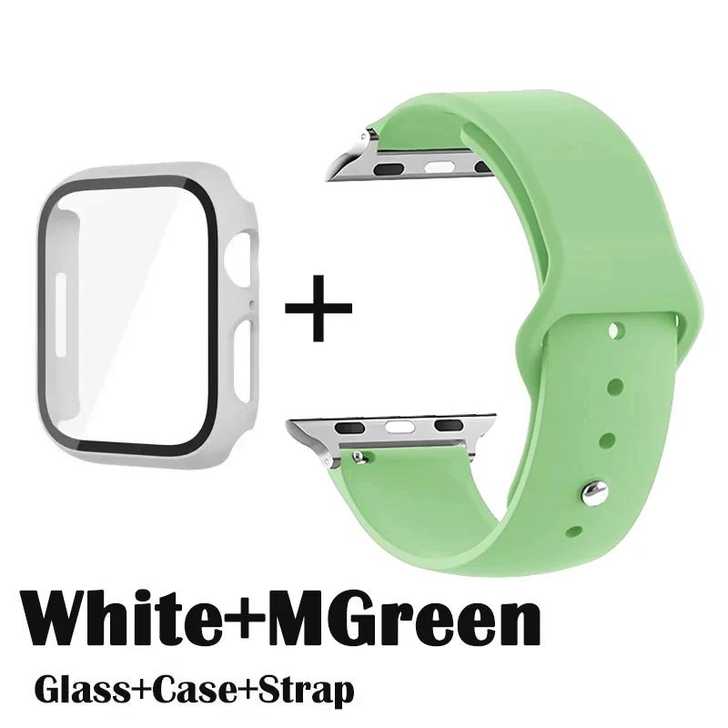 Glass+Case+Strap for Apple Watch Band 42mm 44mm 41mm 40mm 38mm 45mm 49mm Screen Protectors for Apple IWatch Series 8 7 6 SE 5 4