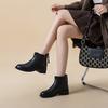 Leather Black Short Boots Women's Coarse Heel Soft Sole Autumn and Winter Fashion Single Boots Casual Martin Boots Versatile Medium Heel Skinny Boots