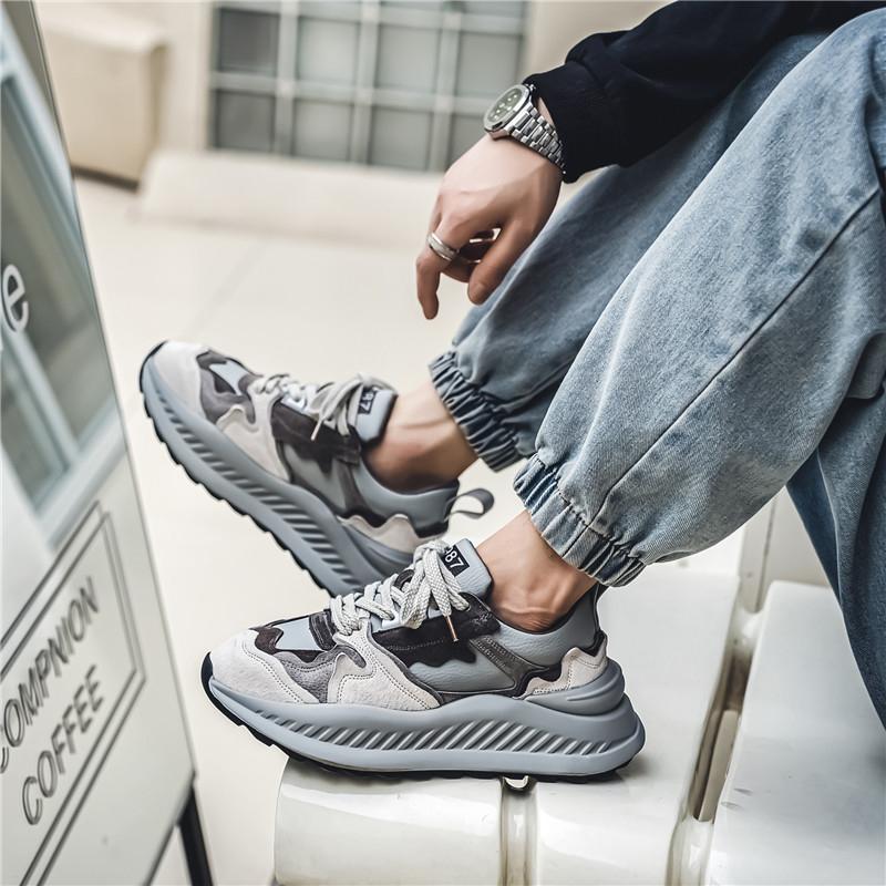 

Мужская обувь 2024 года, новый тренд, износостойкая толстая подошва, модная повседневная, увеличивающая рост, дышащая обувь Forrest Gump 39 серый