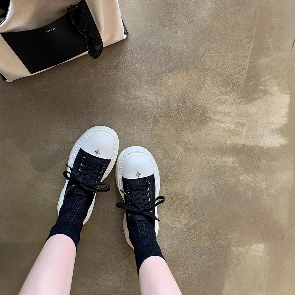 [sheii Su Yinyin] 7cm Water Floating~ Big Round Head Thick Sole Heightening Canvas Casual Shoes Women's Derby Board Shoes