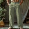 Men's Linen Summer Beach Trousers Buttoned Slanted Pockets Straight Leg Design Solid Colour Comfortable Breathable Long Trousers