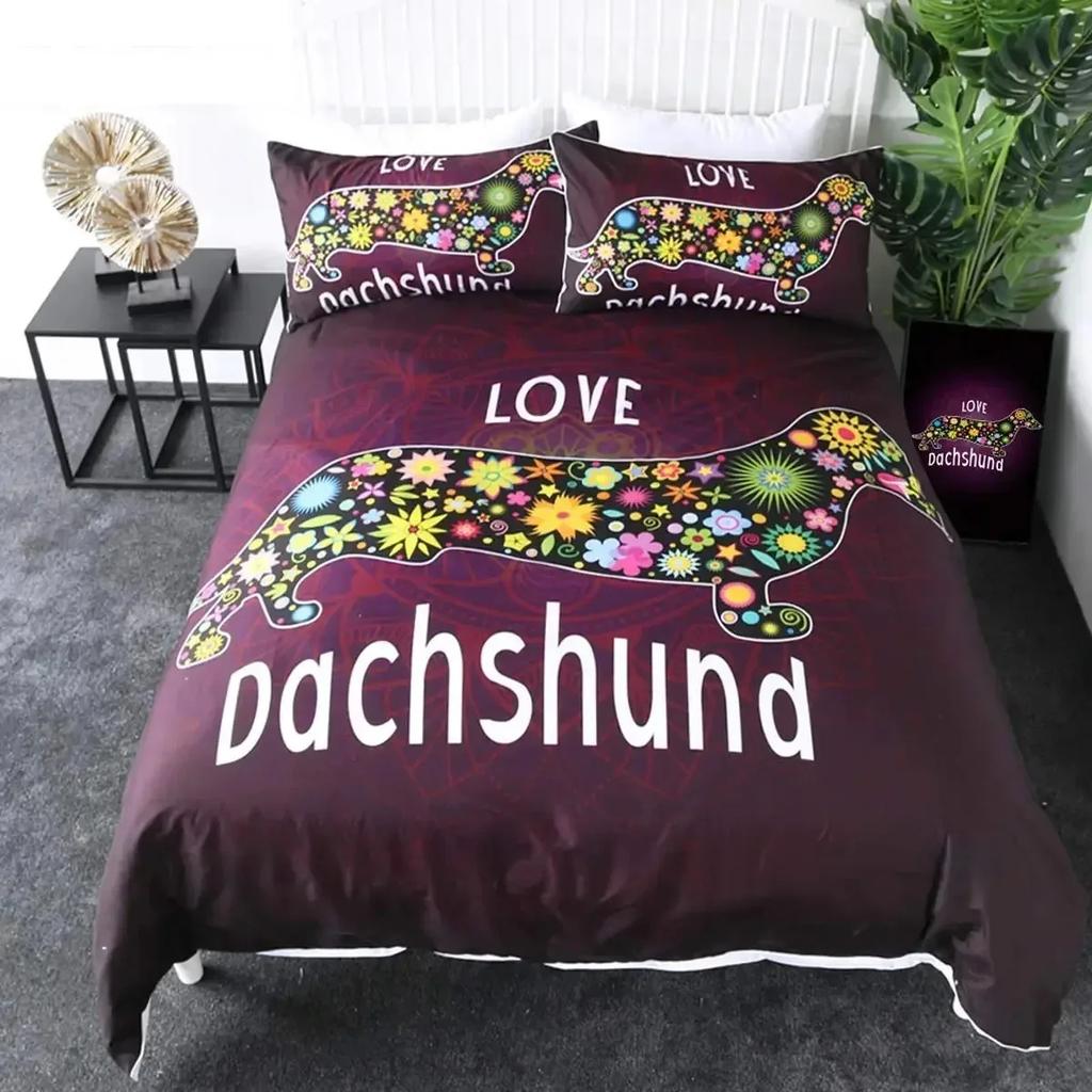 Dachshund Sausage Duvet Cover Set Cartoon Puppy Dog Bedding Set Toddler Weiner Dog Comforter Cover Dachshund Dog Bedspread Cover