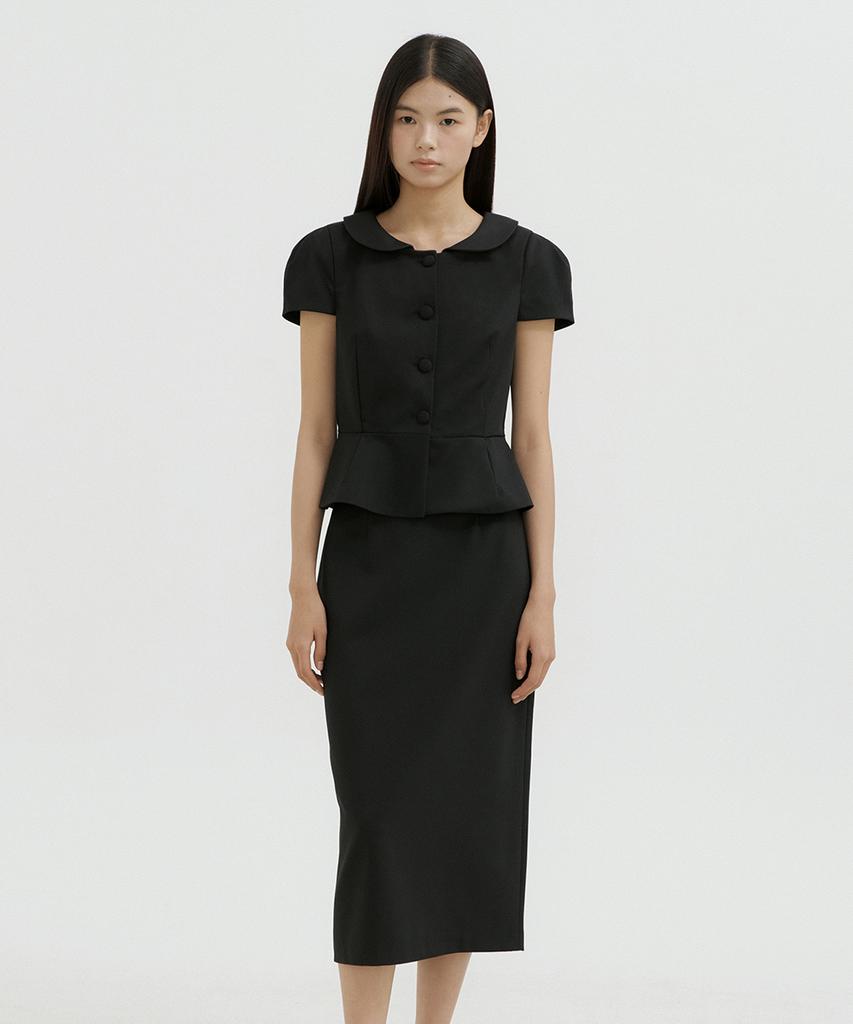 Lucirju Round Jacket + Lace Skirt Set (Black)