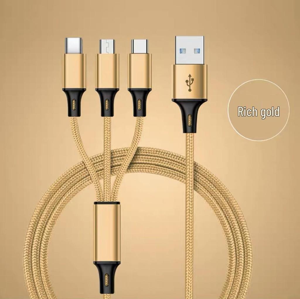 Nylon Braided 3-in-1 Charging Cable for Huawei & Apple with Laser Engraved Logo - Ideal Promotional Gift