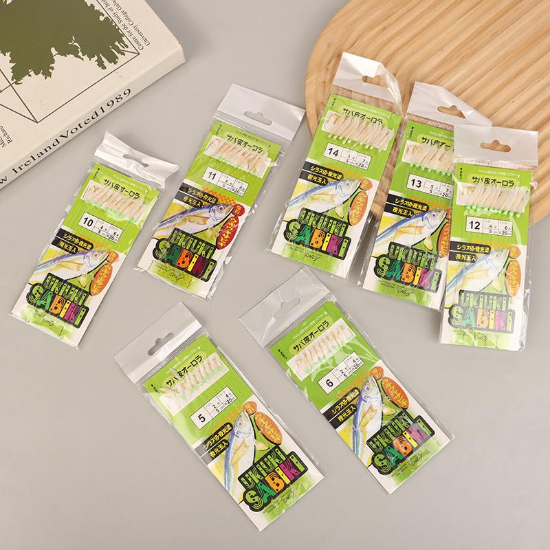 10 Stück/Packung Weißer Fischhaut Bionischer Vorfachhaken Apollo Uki Uki Sabiki Weiße Fischhaut Fisch Angelhaken Angelhaken Angelwerkzeug