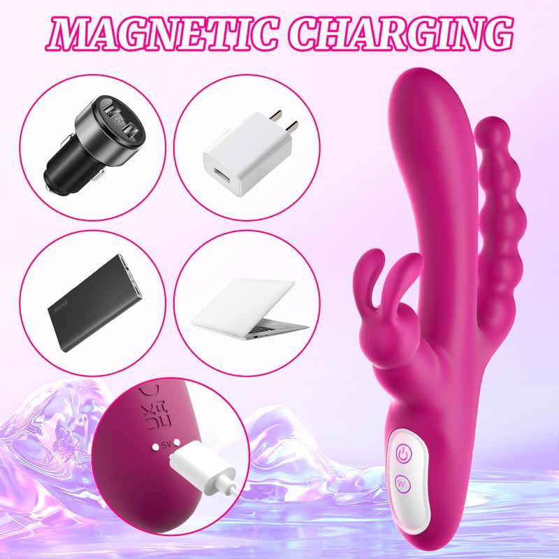 3 In 1 Dildo Rabbit Vibrator Clitoris G Spot Vibrator Anal Beads Sex Toys Female Masturbation Tool for Women Adult Supplies