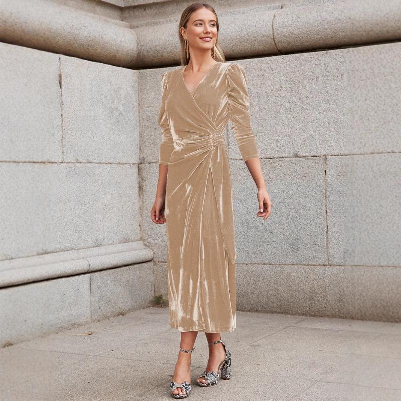 Rochie lungă cu mâneci lungi din șifon pentru femei