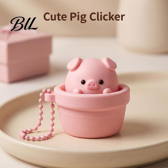 Portable Stress Reliever Potted Pig Clicker Toy with Bead Chain, Clicky Button Fidget Relief Gadget for Relief, Finger Backpacks School Bags