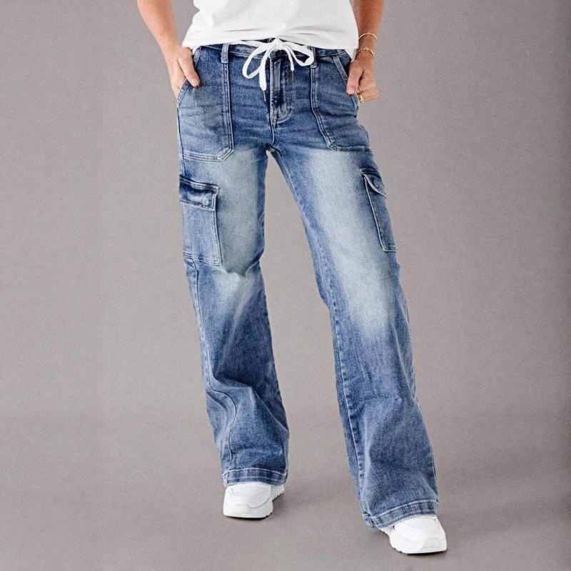 VEZFAA Pantaloni e capris a vita alta con stampa tinta unita casual alla moda da donna