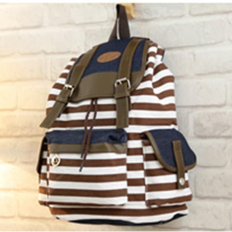 Stylish Unisex Womens Stripes Canvas Backpack With Comfortable Straps For All-day Use