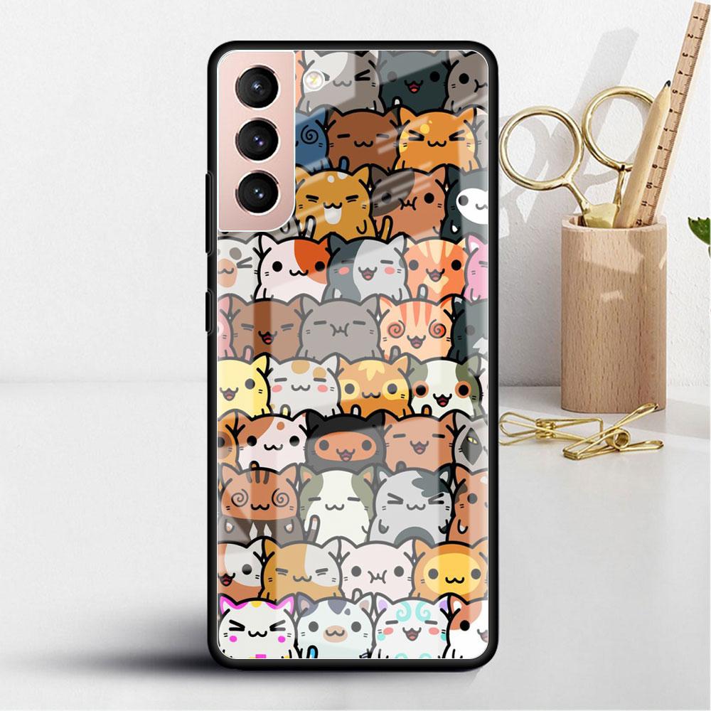 Glass Case For Samsung Galaxy S22 S20 FE S21 Plus Phone Cover S10 5G S9 Note 20 Ultra 10 Lite Shell Cute Dogs Cat Animal