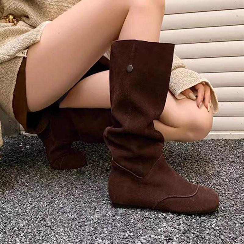 Long Boots for Women Flats Suede Designer Shoes Dress Cozy Chelsea Boots Winter Woman 2025 New Casual Mujer De Botas