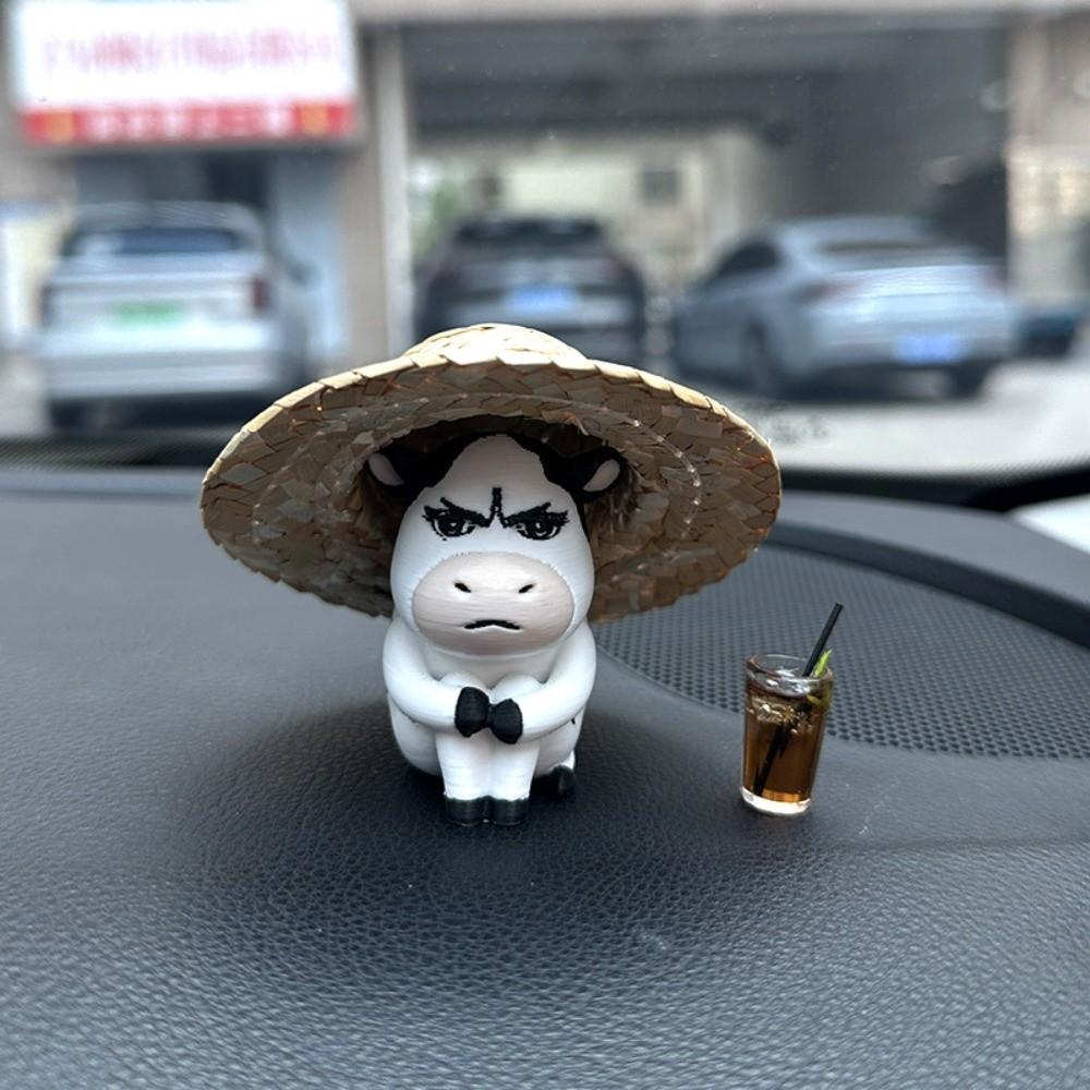 Ugly-cute Grass Cow Figure Aggrieved Center Console Decoration Gift Car Ornament  Center Console 1 PC Without Base