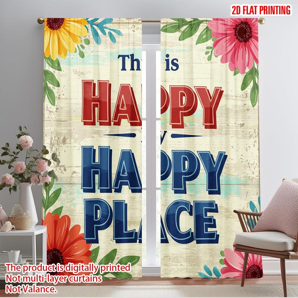 

2pcs 2D flat printing Drapes This is Happy My Happy Place Fabric Without Electricity Holiday Decorations Perfect for All Season 52.50×116.00 CM 2pcs