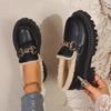 Plus Suede Leather Shoes for Women Loafers New Winter Warm Black Womens Casual Walking Shoes Warm Big Size 42 Ladies Shoes