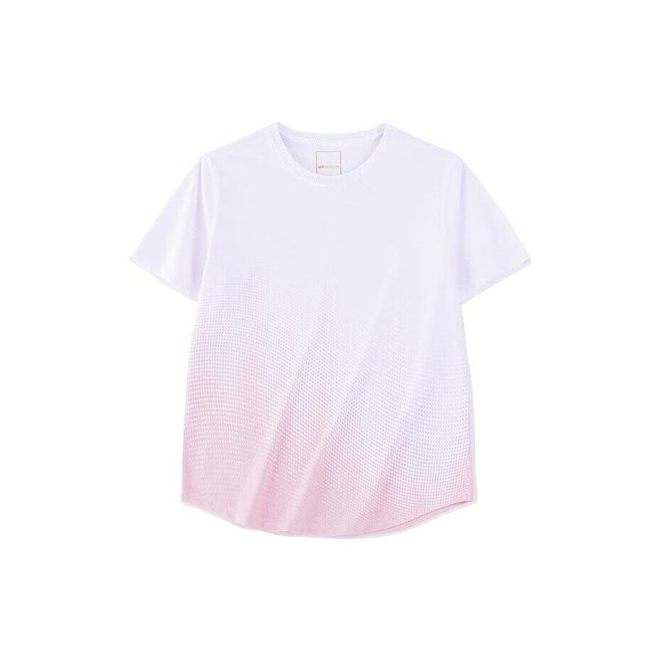 Anta Letter Round Neck Loose Casual Gradient Short Sleeve T-Shirt Women Tops Cloud-Mist-Pink 162320143-3