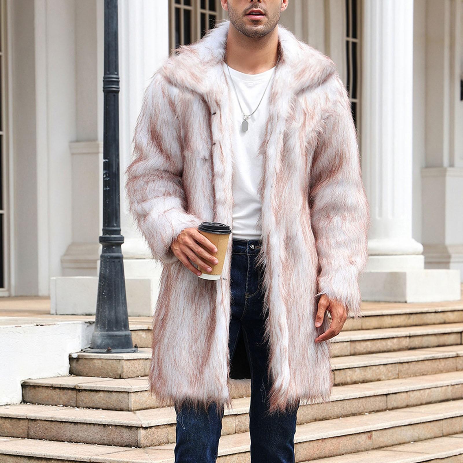 

Мужское длинное пальто из искусственной шерсти животных, теплое пальто с отложным воротником, кардиган, зимняя флисовая куртка с открытым передом XL