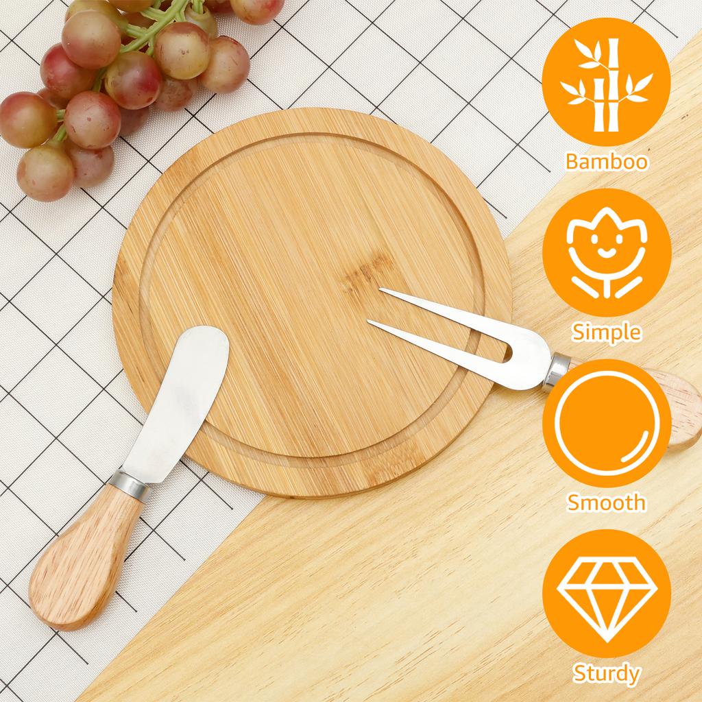 Cheese Board Bamboo Butter Cutter Board Set Cake Dessert Pastry Mini Tray with Knive and Fork for Wedding Birthday Party Cutlery