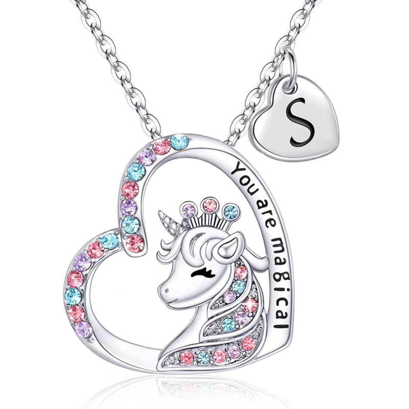 Initial Letter Unicorn Necklace You Are Magical Horse Pendant Necklaces For Girls Birthday Gifts