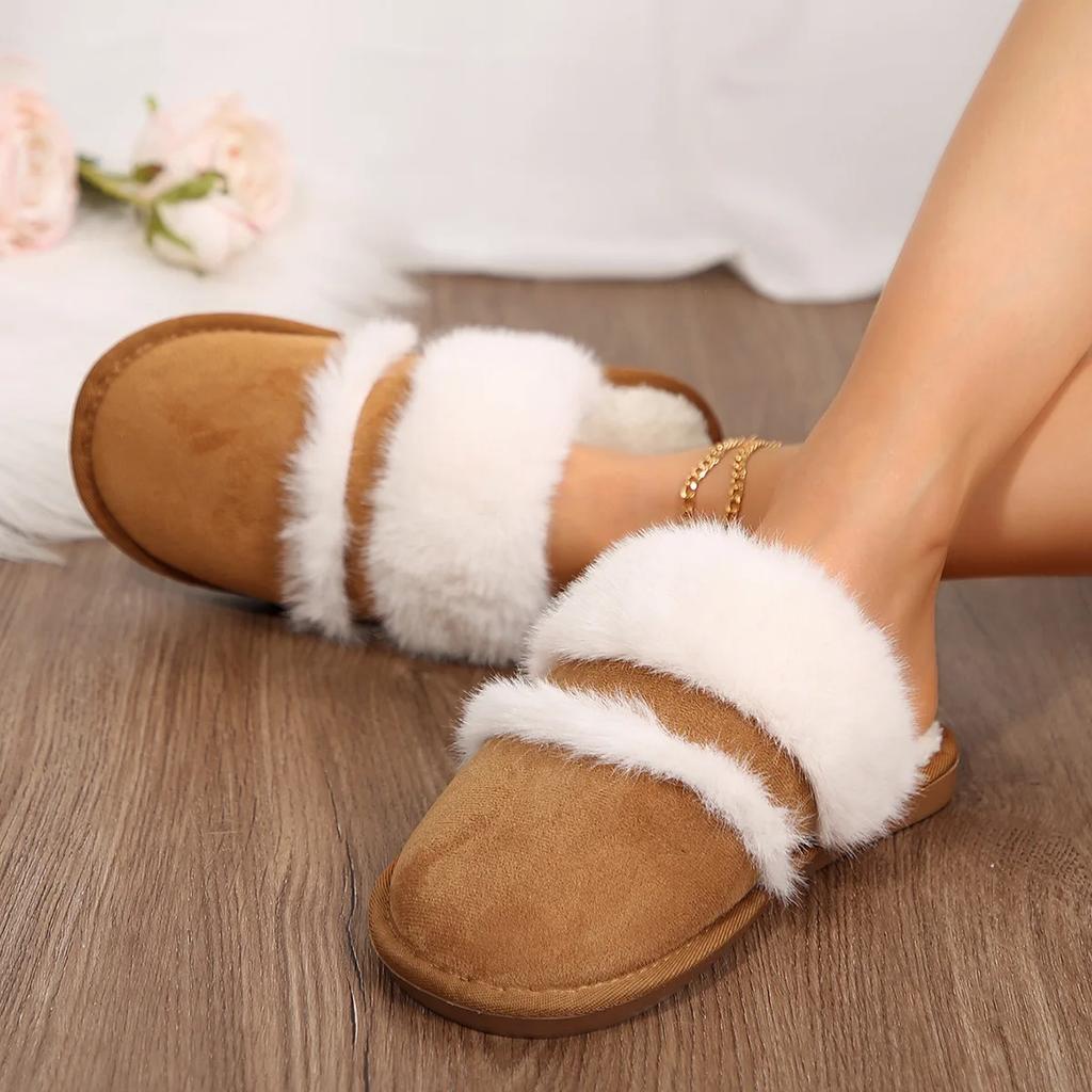 Baotou Hairy Slippers Female Outside Wear Winter Korean 2024 Indoor Home Warm Cotton Shoes Flat Bottom Non-slip Couple Slippers