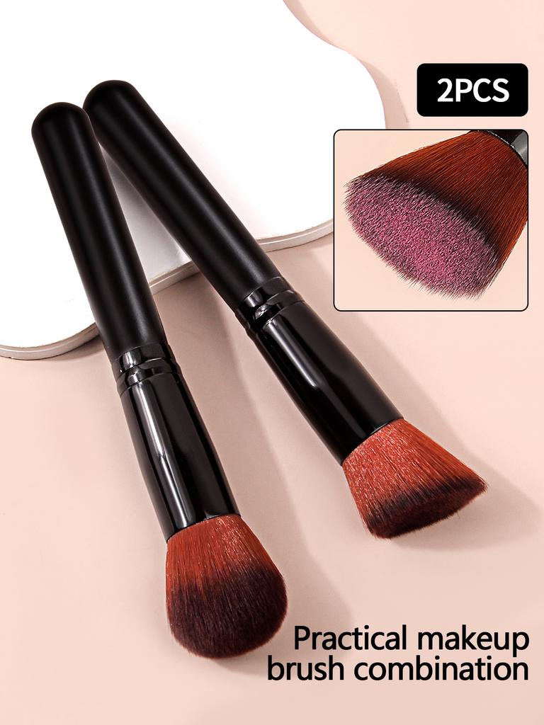 2Pcs portable multi-functional makeup brush, angled contour brush + round head blush brush, a special makeup tool for beginners