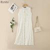 ZANZEA Women Casual Round Neck Sleeveless Lace Long Cardigan Tops