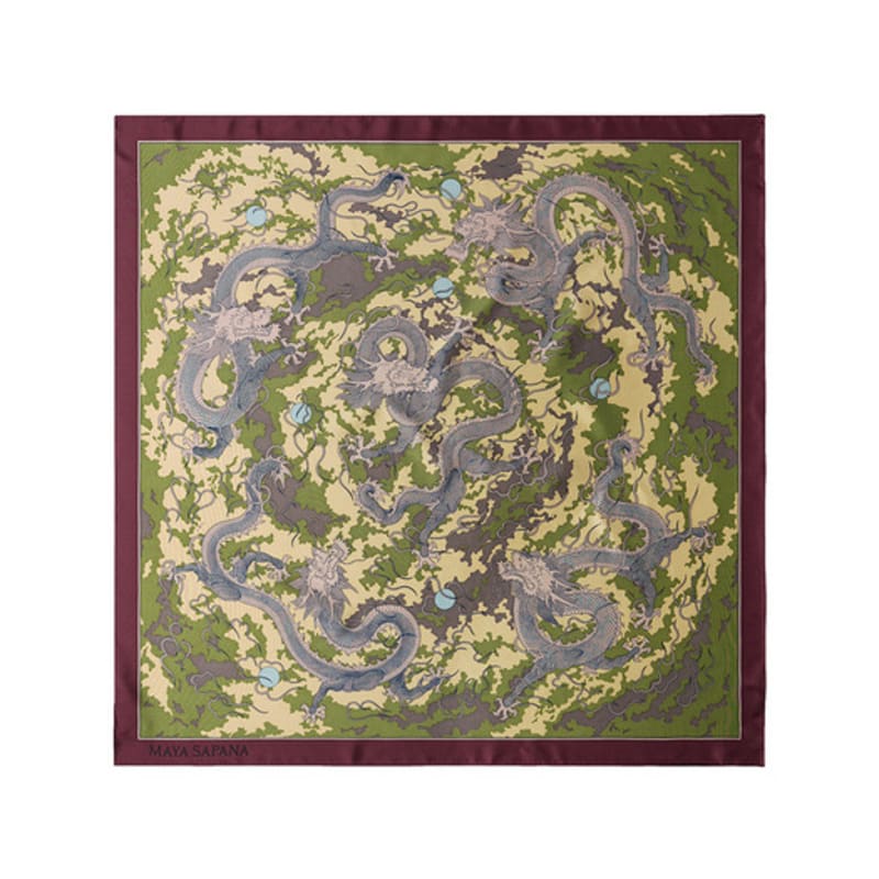 MAYA SAPANA Dragons In the Cloud Silk Square Scarf (Danish Green)