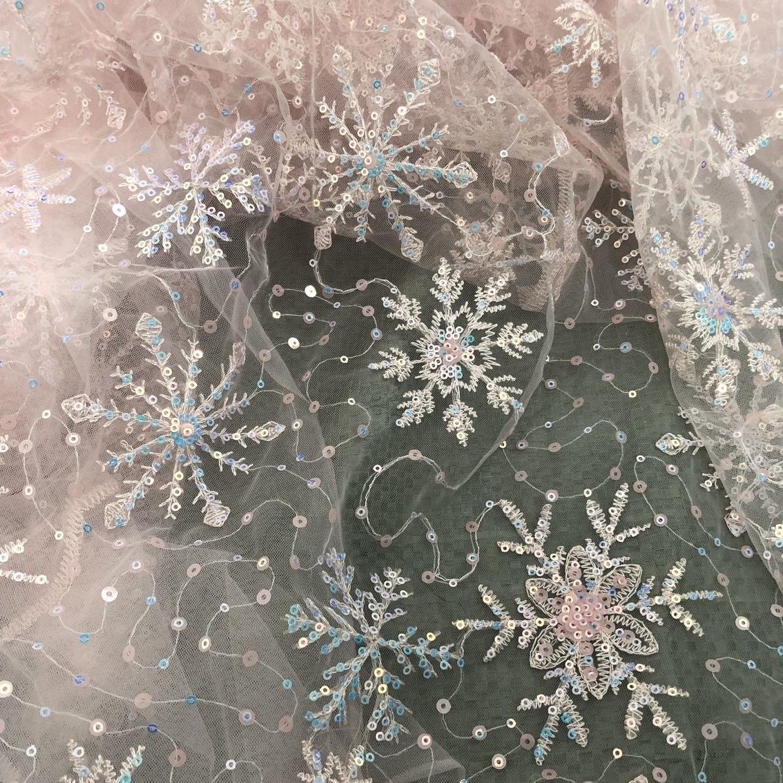 

Синяя сетчатая вышивка снежинками и блестками, ткань для одежды, женская юбка «сделай сам», платье, кукольная одежда, сетчатые аксессуары