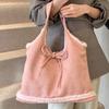 Niche lamb wool splicing tote bag women's 2025 new bow retro lazy large-capacity underarm shoulder bag