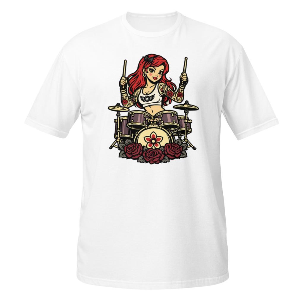 Rock Drummer Girl Unisex T-Shirt Disney Cartoon Anime Biker Tattoo Guitar Music