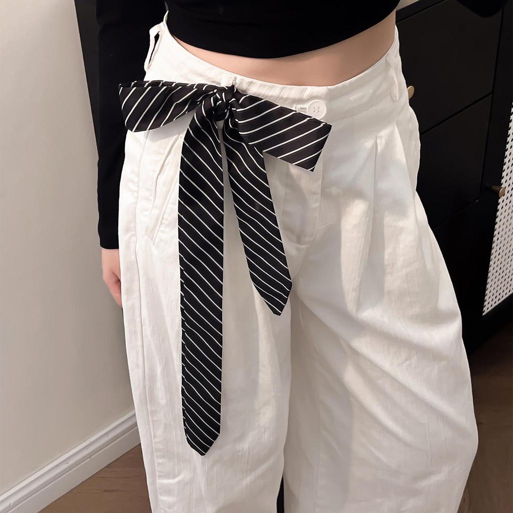 2025 Women's Plaid Tie Belt: American Retro Red & Black Color Block Style