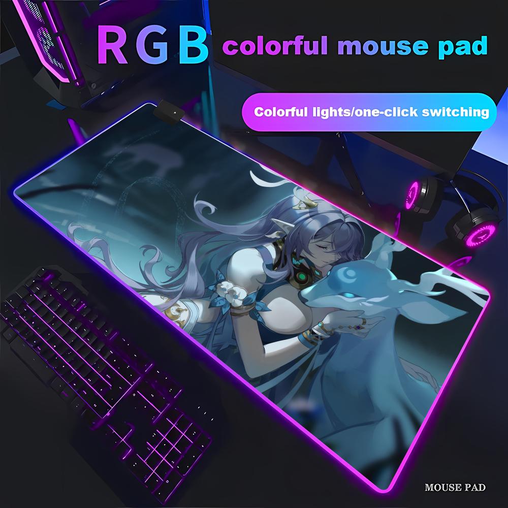 

HYBXAXC Genshin Impact Lauma Mouse Pad Animation Games Beautiful RGB Gaming HD Gamer LED Light XXL PC Computer Non-slip Decor RGB600x300x3mm