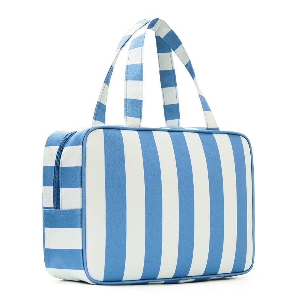 Large Capacity Striped Toiletry Storage Bag Multi Compartment Cosmetic Pouch  Weekend Getaway
