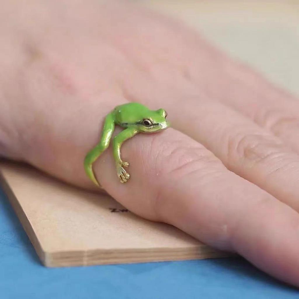 Mini Cute Green Frog Ring Quirky Funny Metal Animal Adjustable Finger Ring Jewelry Boys Girls Couple Birthday Party Gift